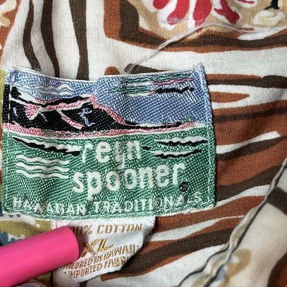 REYN SPOONER Vintage Hawaiian Shirt Geometric Fish Short Sleeve Men's Size XL - Picture 2 of 6